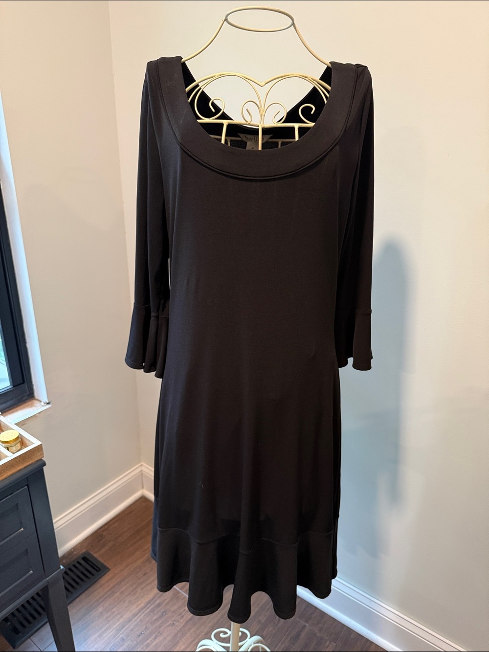 White House Black Market Black Long Sleeve Scoop-Neck Dress